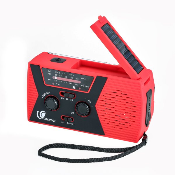 Crank radio with solar cells & 2000 mAh powerbank - Signal red