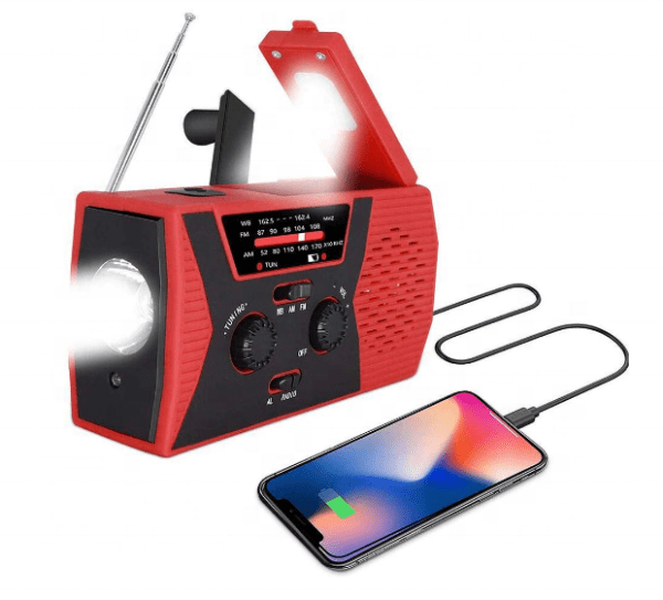 Crank radio with solar cells & 2000 mAh powerbank - Signal red