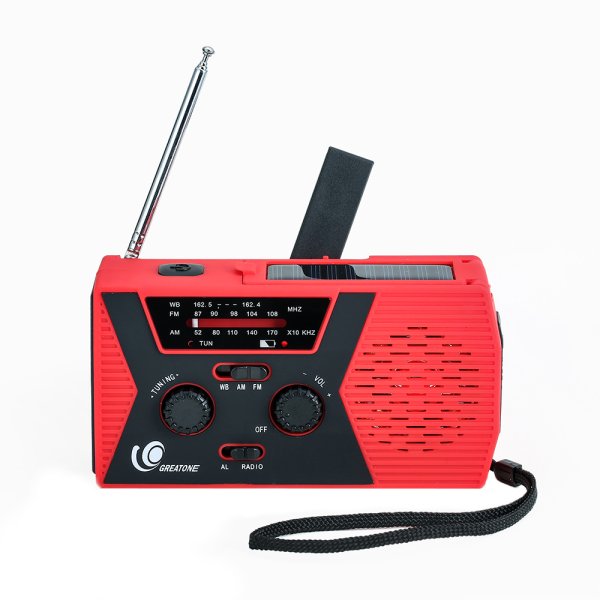 Crank radio with solar cells & 2000 mAh powerbank - Signal red