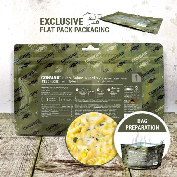 Convar Emergency Food | Cream noodles with chicken and spinach | Freeze-dried food | 150g
