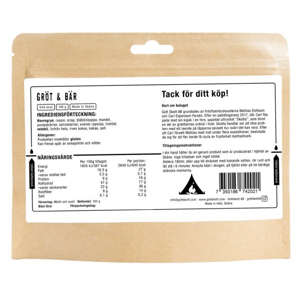 Gott Skott | Porridge | Outdoor Food | 165g