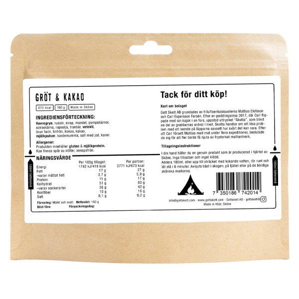 Gott Skott | Porridge &Cocoa | Outdoor Food | 160g